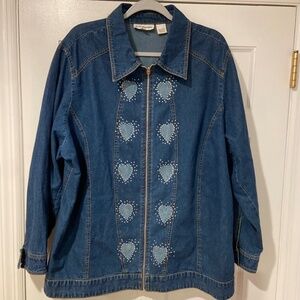 CD Daniels Women’s 3X Denim Jean Jacket Zip Up with Rhinestone Hearts
